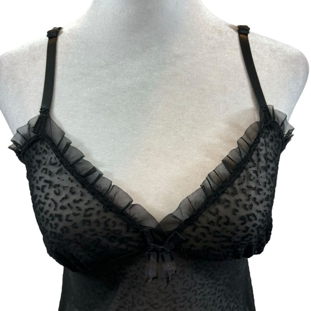Marilyn Monroe‎ Sheer Black Leopard Print Ruffle Detail Short Nightgown Small - Picture 3 of 10